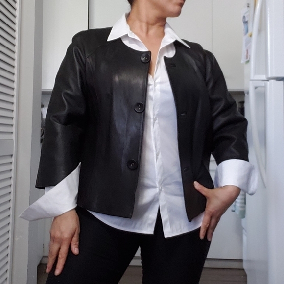 Alfani Genuine Leather Jacket, Color Black, Size L - Picture 3 of 17